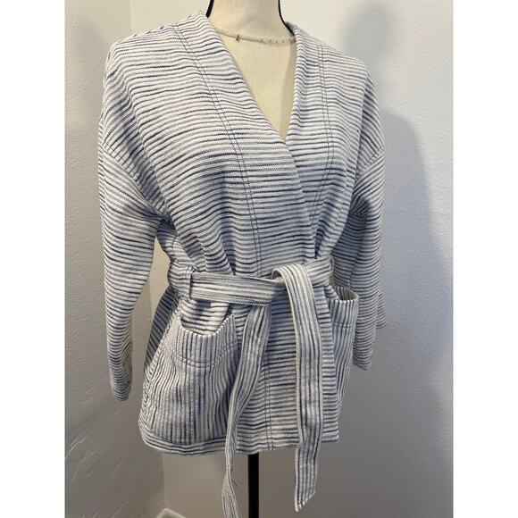 TeXTURE & THREAD Madewell Jackets & Blazers - Madewell Texture & Thread White Navy Stripe Kimono Wrap Tie Waist Jacket M